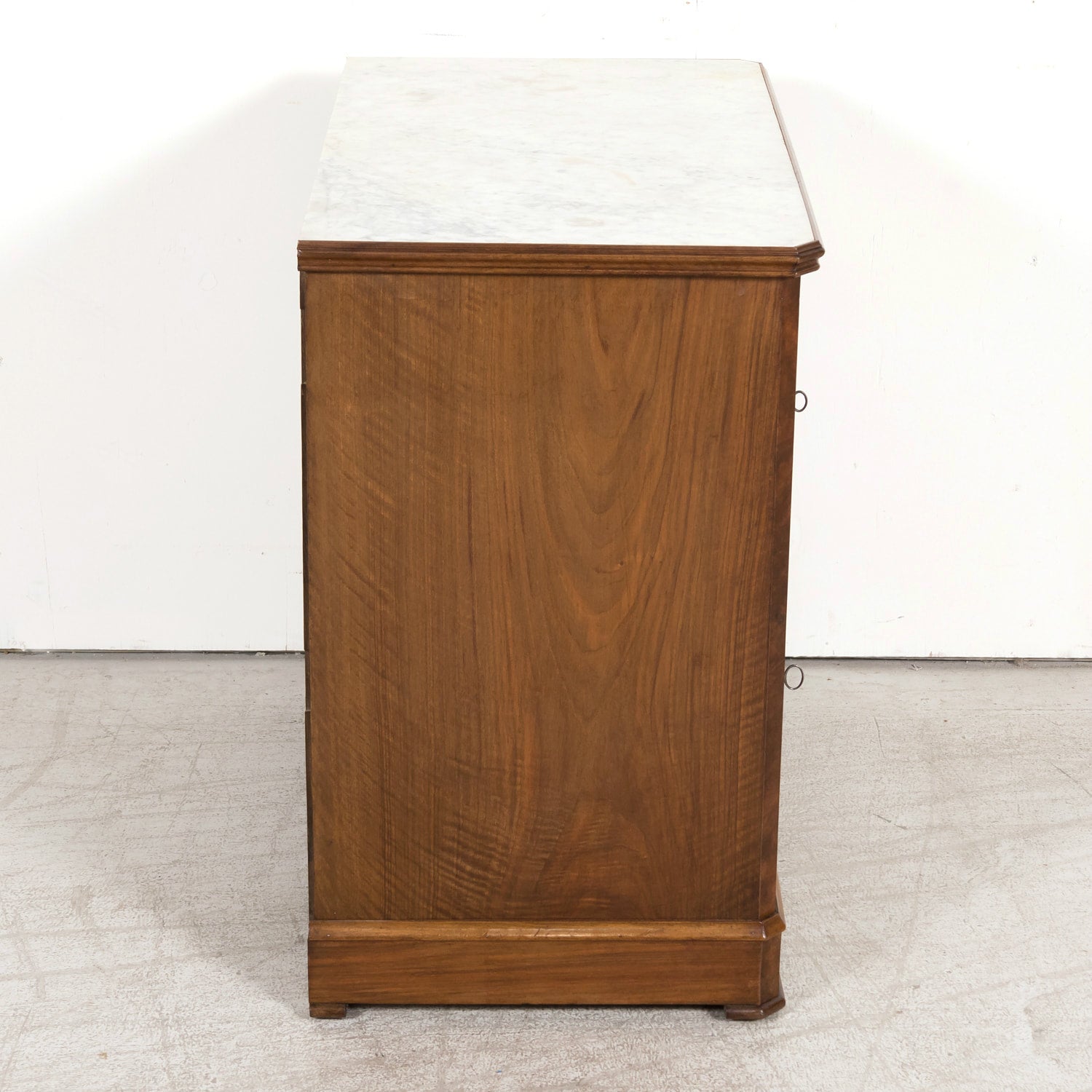 19th Century French Louis Philippe Period Petite Burled Walnut Commode with Inset Marble Top