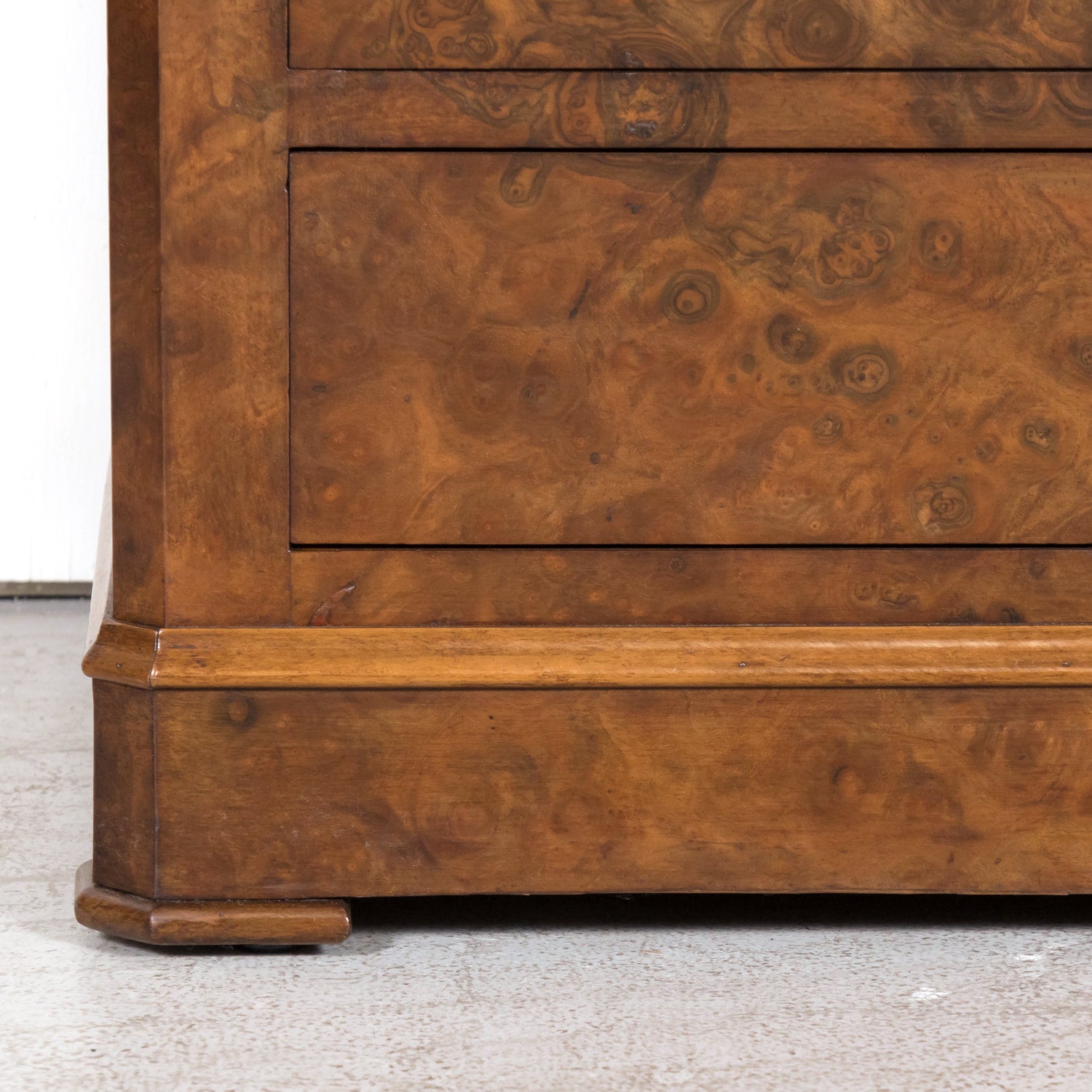 19th Century French Louis Philippe Period Petite Burled Walnut Commode with Inset Marble Top