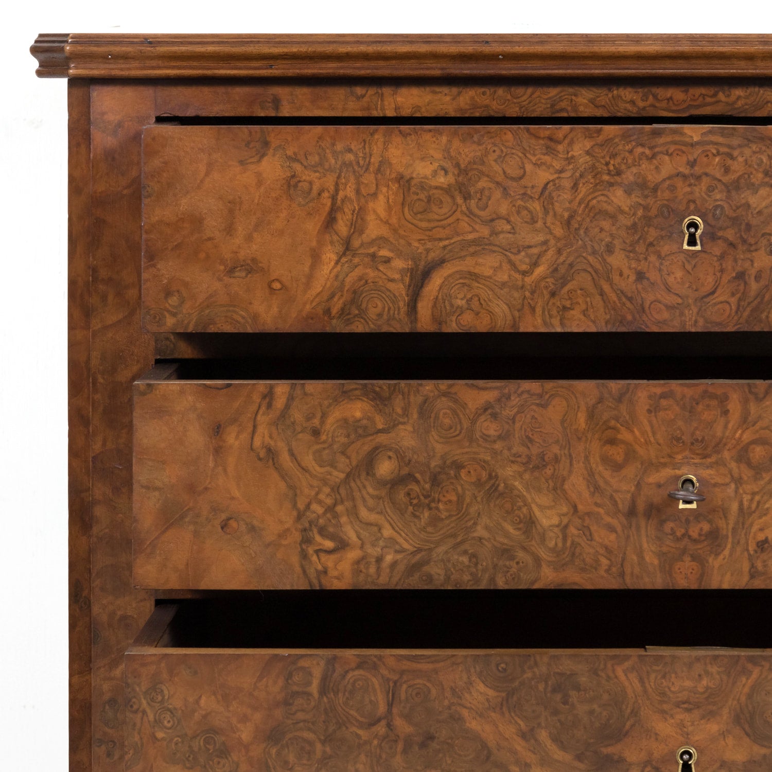 19th Century French Louis Philippe Period Petite Burled Walnut Commode with Inset Marble Top