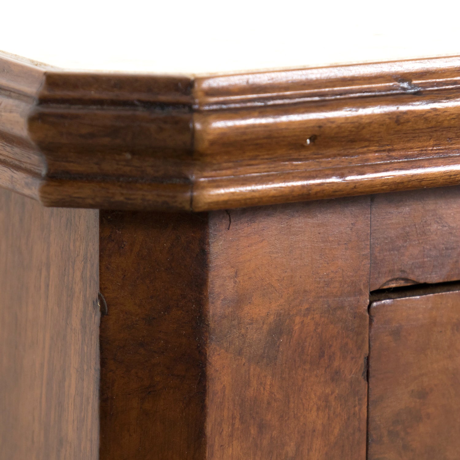 19th Century French Louis Philippe Period Petite Burled Walnut Commode with Inset Marble Top