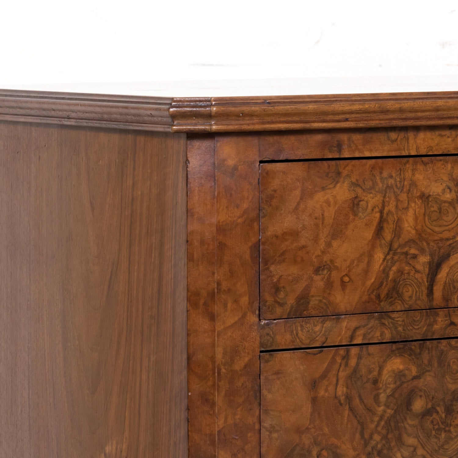 19th Century French Louis Philippe Period Petite Burled Walnut Commode with Inset Marble Top