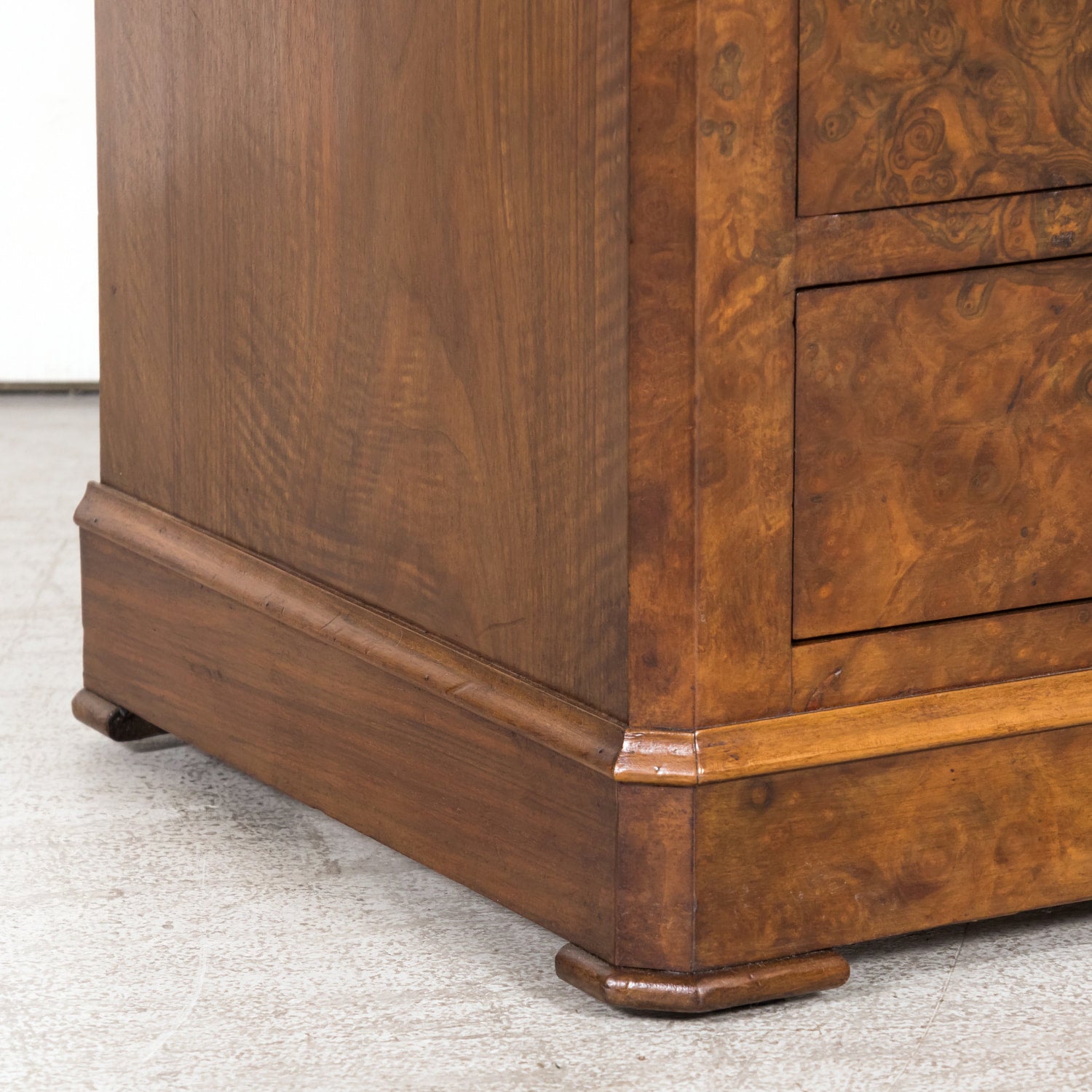 19th Century French Louis Philippe Period Petite Burled Walnut Commode with Inset Marble Top
