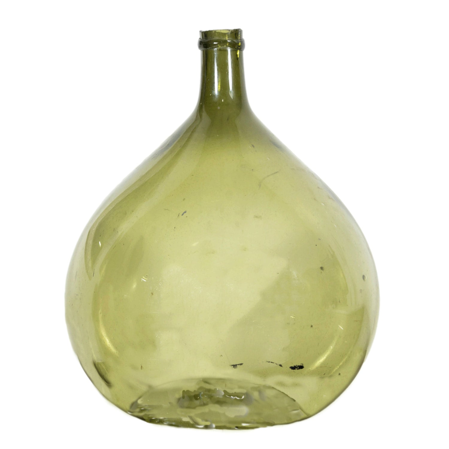 19th Century French Green Glass Demijohn or Dame Jeanne Handblown Bottle