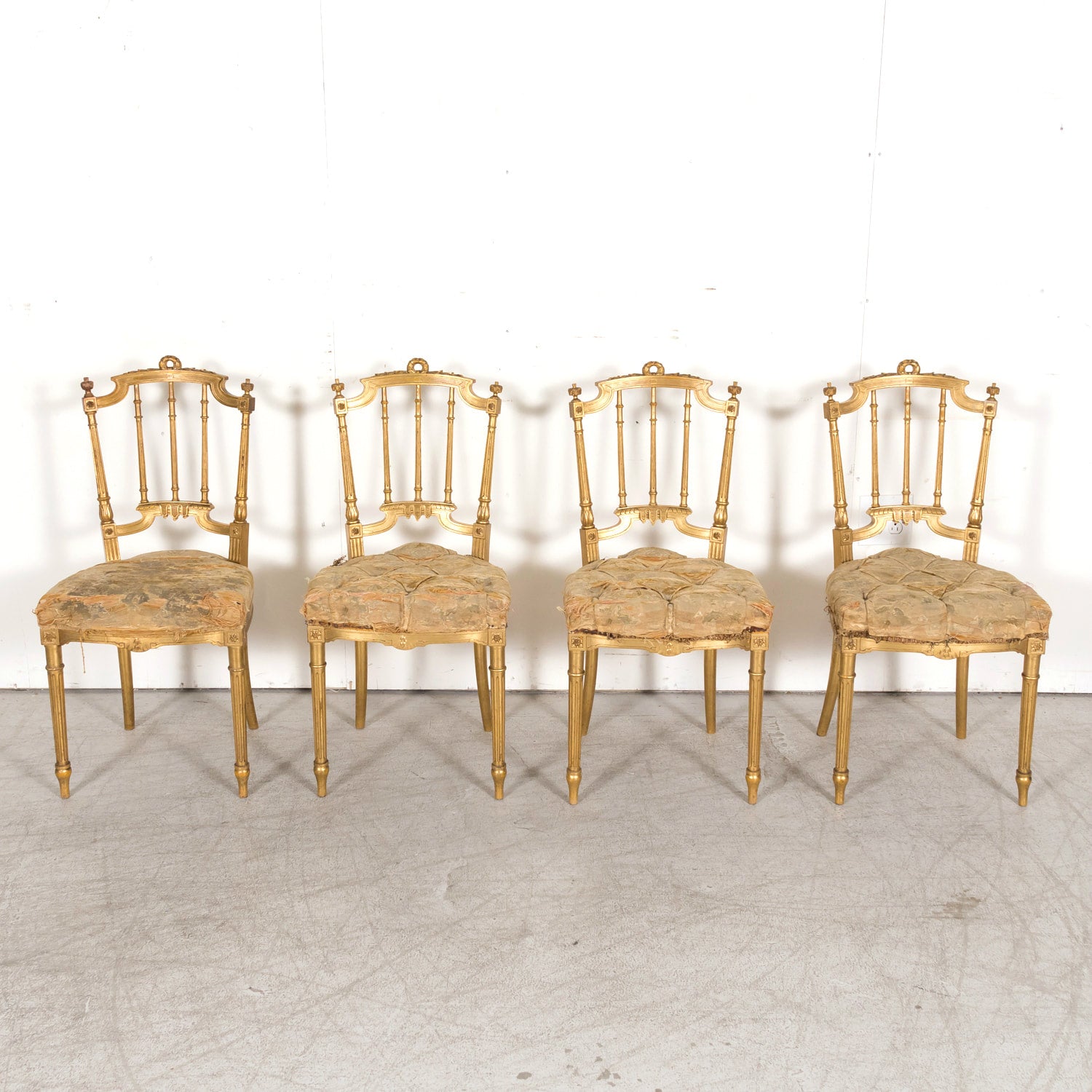 19th Century French Louis XVI Style Neoclassical Gilded Opera Chairs, 4 Available