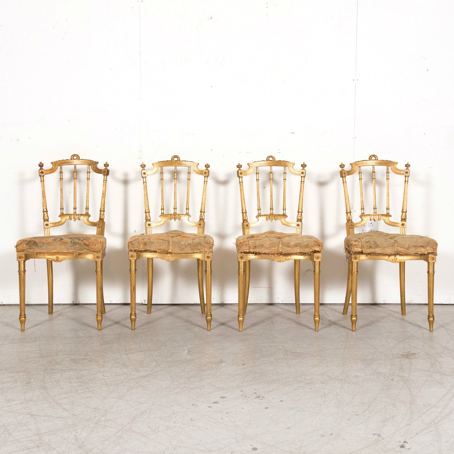 19th Century French Louis XVI Style Neoclassical Gilded Opera Chairs, 4 Available