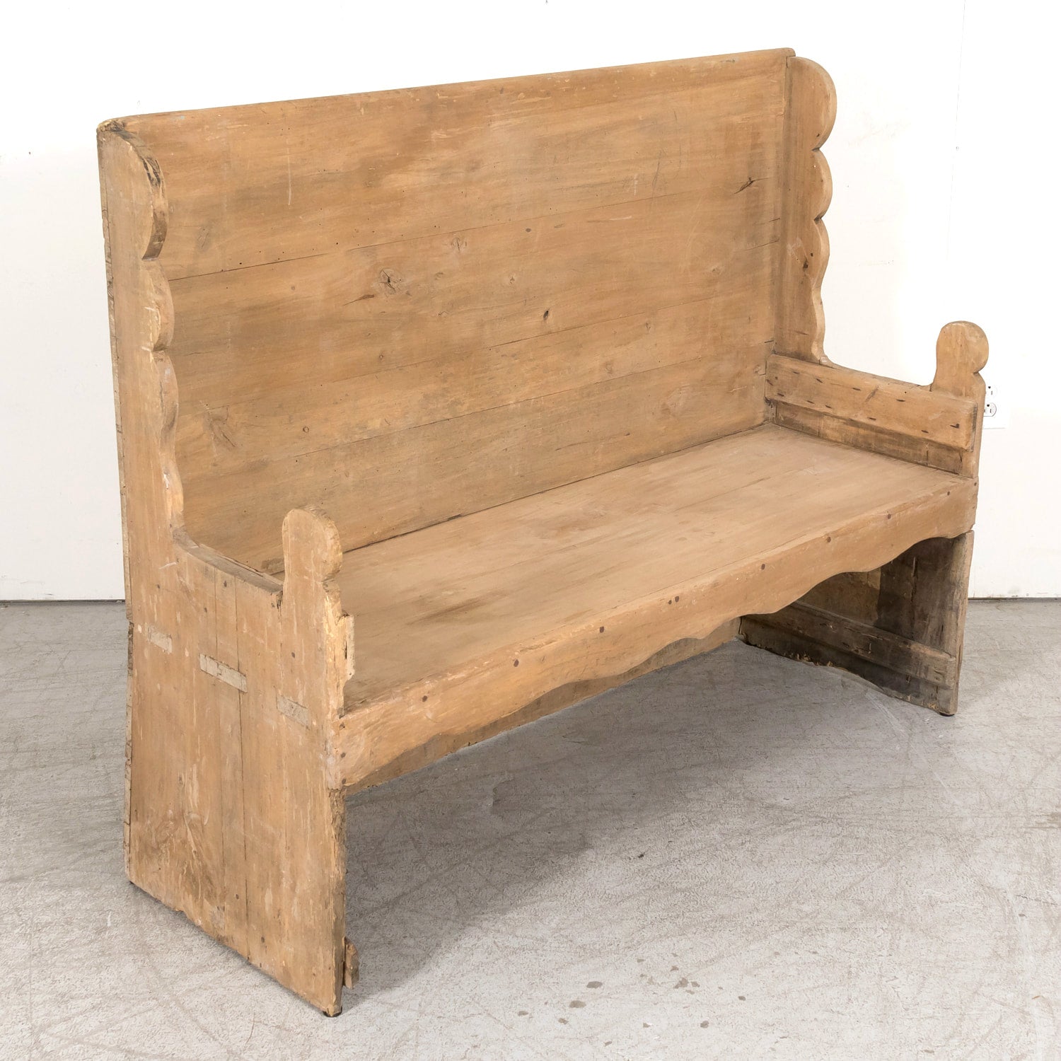 Late 18th Century Carved Primitive Spanish Catalan Settle Bench