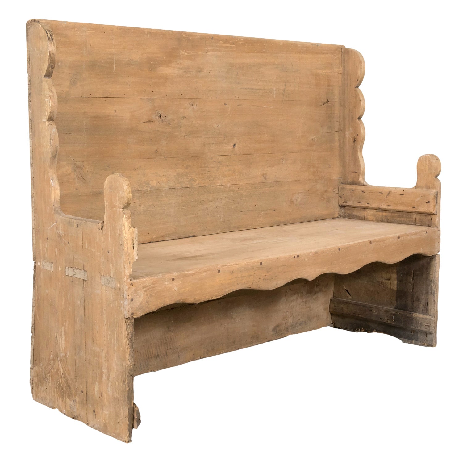 Late 18th Century Carved Primitive Spanish Catalan Settle Bench