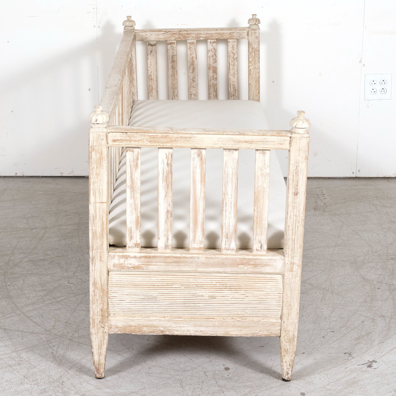 Mid-19th Century Swedish Gustavian Style Painted Stick Back Sofa Bench with Lift Seat