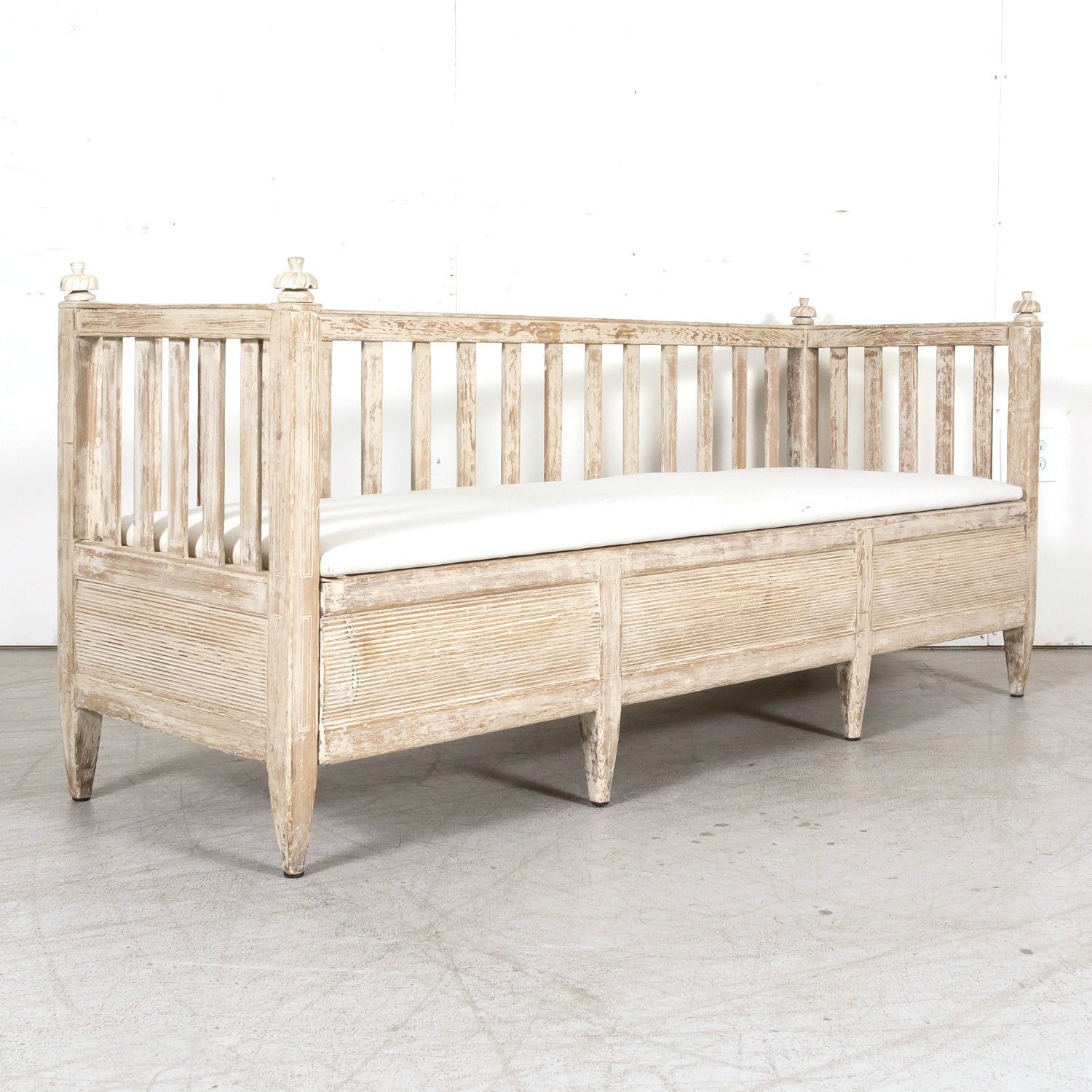 Mid-19th Century Swedish Gustavian Style Painted Stick Back Sofa Bench with Lift Seat