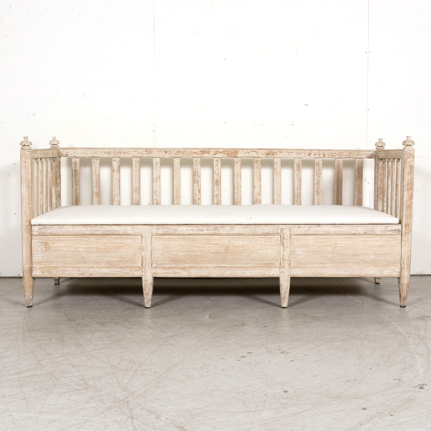 Mid-19th Century Swedish Gustavian Style Painted Stick Back Sofa Bench with Lift Seat