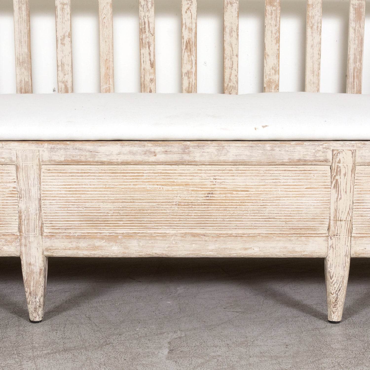 Mid-19th Century Swedish Gustavian Style Painted Stick Back Sofa Bench with Lift Seat