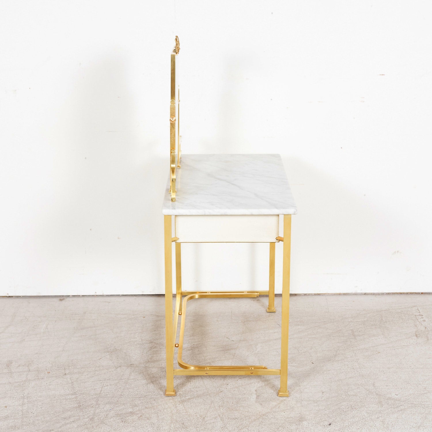 20th Century French Louis XVI Style Brass Maison Jansen Ladies Coiffeuse or Vanity Dressing Table with Marble Top