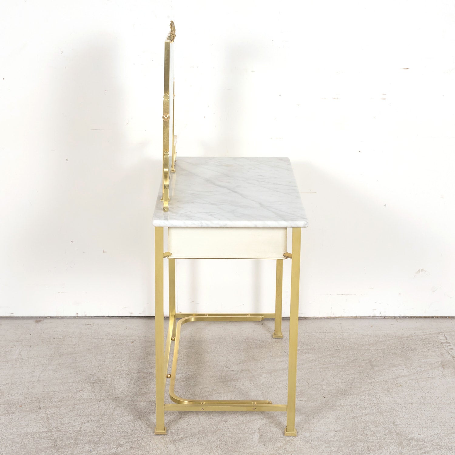20th Century French Louis XVI Style Brass Maison Jansen Ladies Coiffeuse or Vanity Dressing Table with Marble Top