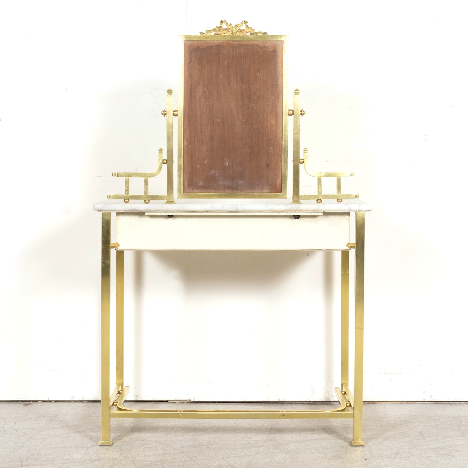 20th Century French Louis XVI Style Brass Maison Jansen Ladies Coiffeuse or Vanity Dressing Table with Marble Top