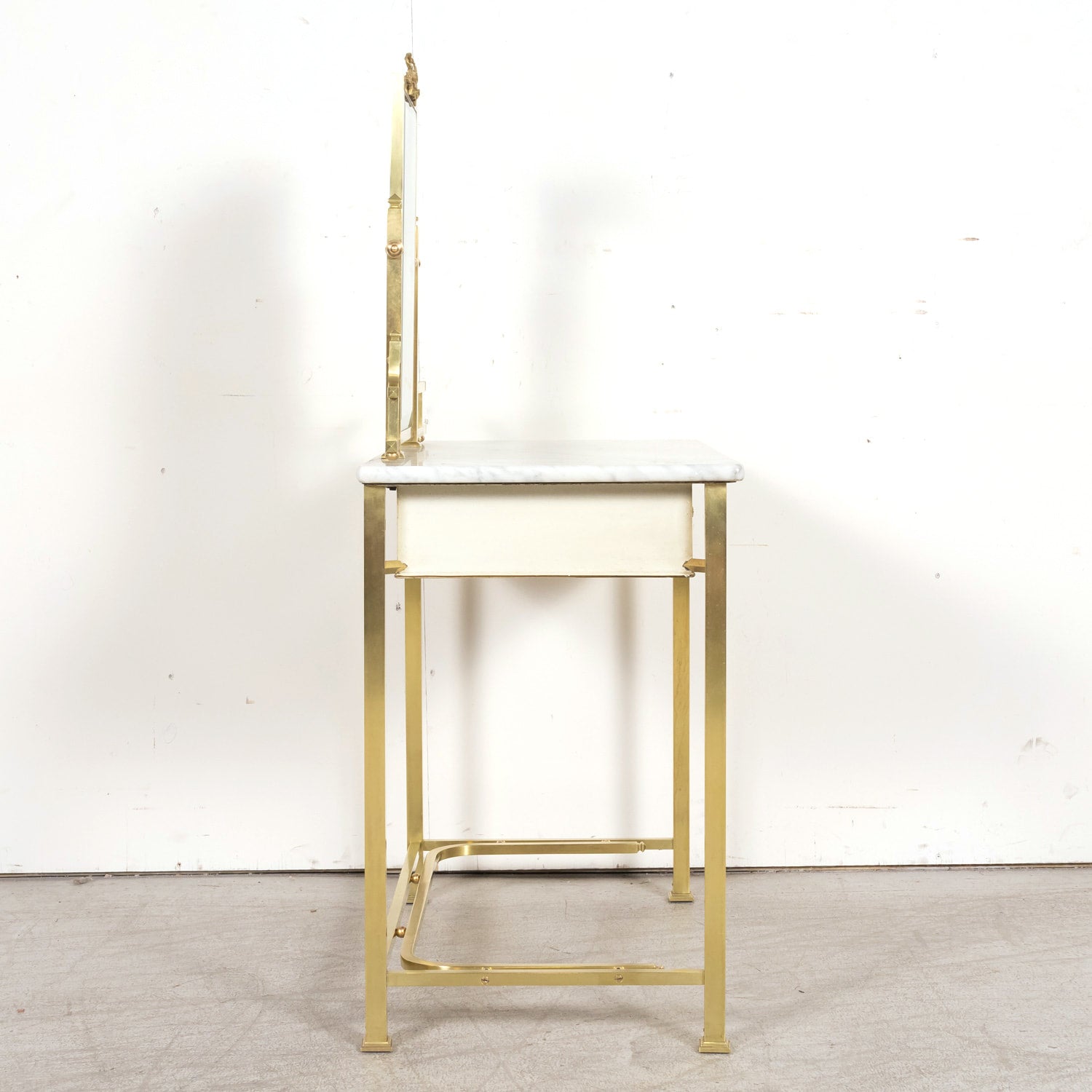 20th Century French Louis XVI Style Brass Maison Jansen Ladies Coiffeuse or Vanity Dressing Table with Marble Top