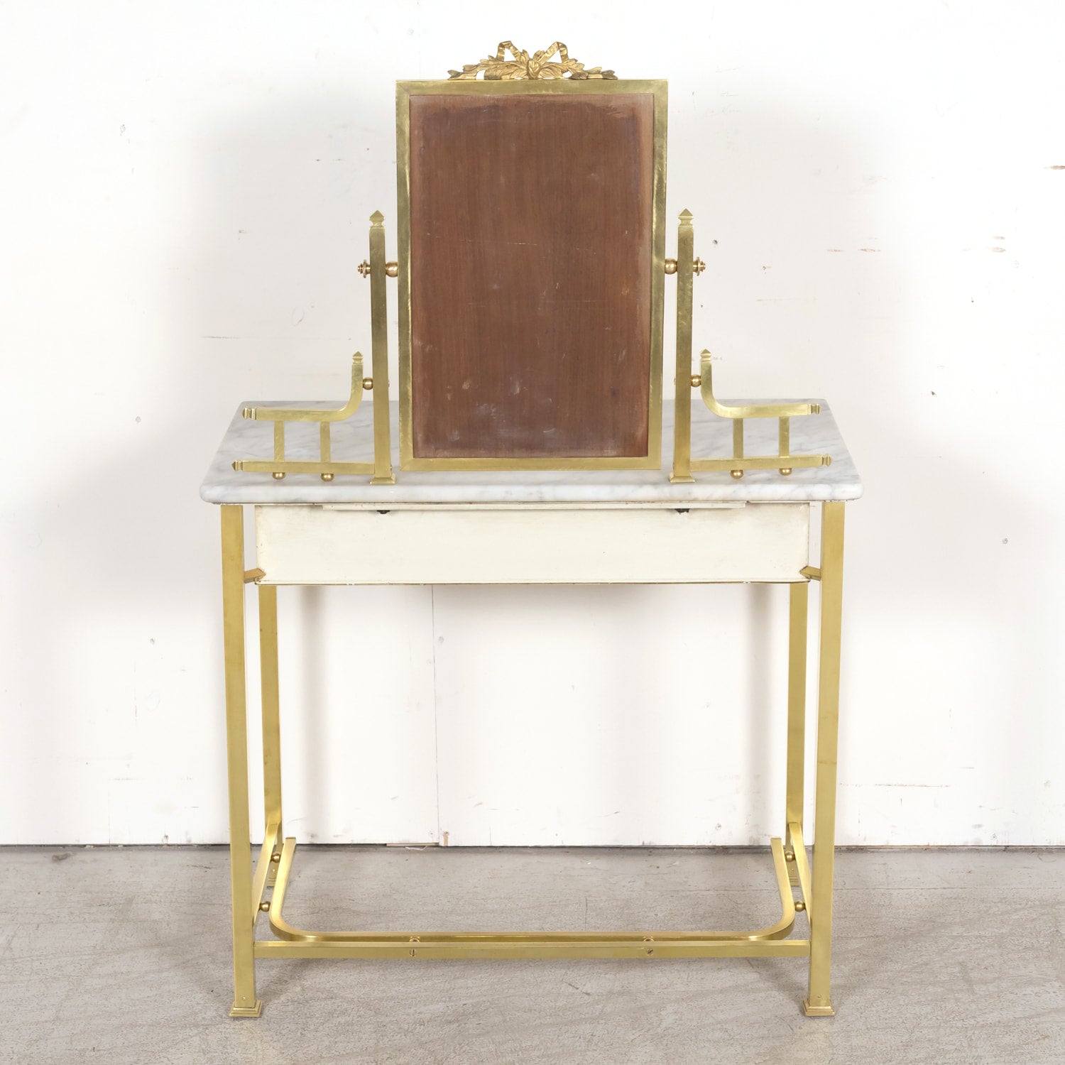20th Century French Louis XVI Style Brass Maison Jansen Ladies Coiffeuse or Vanity Dressing Table with Marble Top