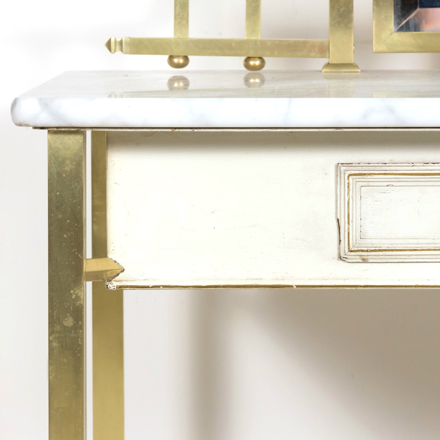 20th Century French Louis XVI Style Brass Maison Jansen Ladies Coiffeuse or Vanity Dressing Table with Marble Top