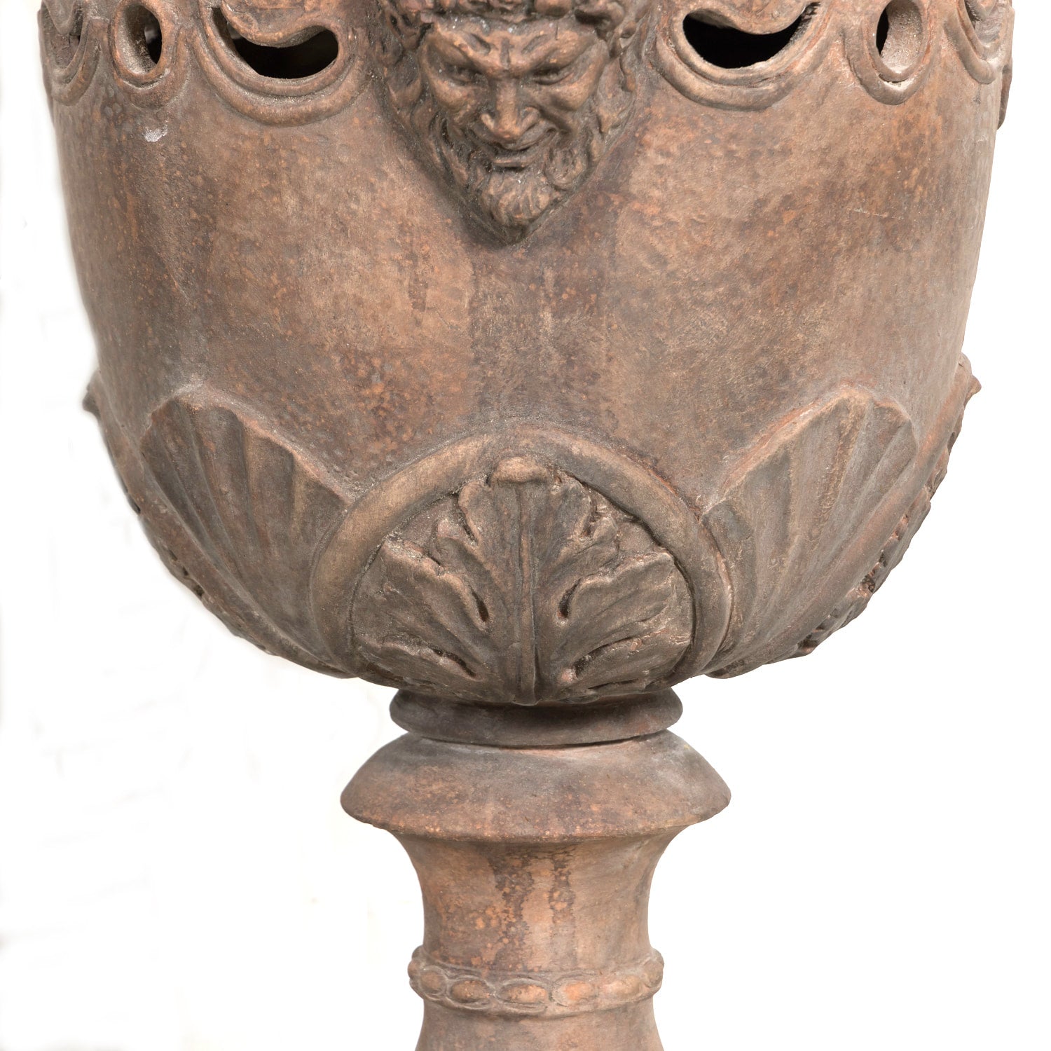 Pair of Italian Tuscany Terracotta Braziers or Garden Urns with Lids on Pedestal Bases