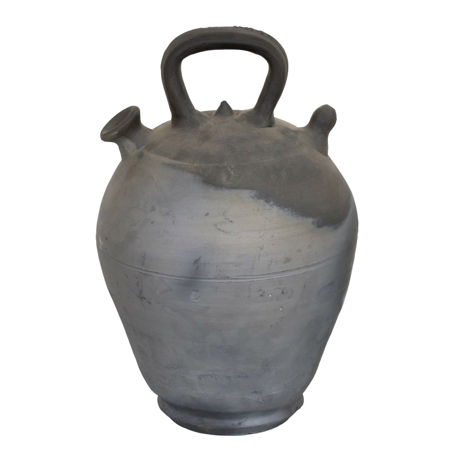 Early 20th Century Spanish Catalan Black Clay Botijo or Water Jug from Verdu, Signed