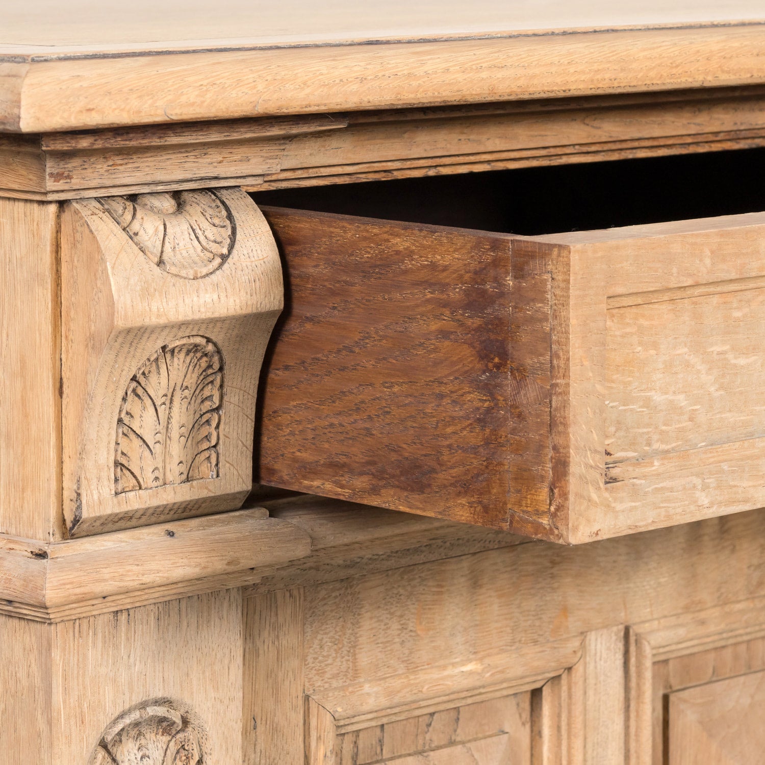 Antique French Louis XIII Style Carved Bleached Oak Enfilade Buffet