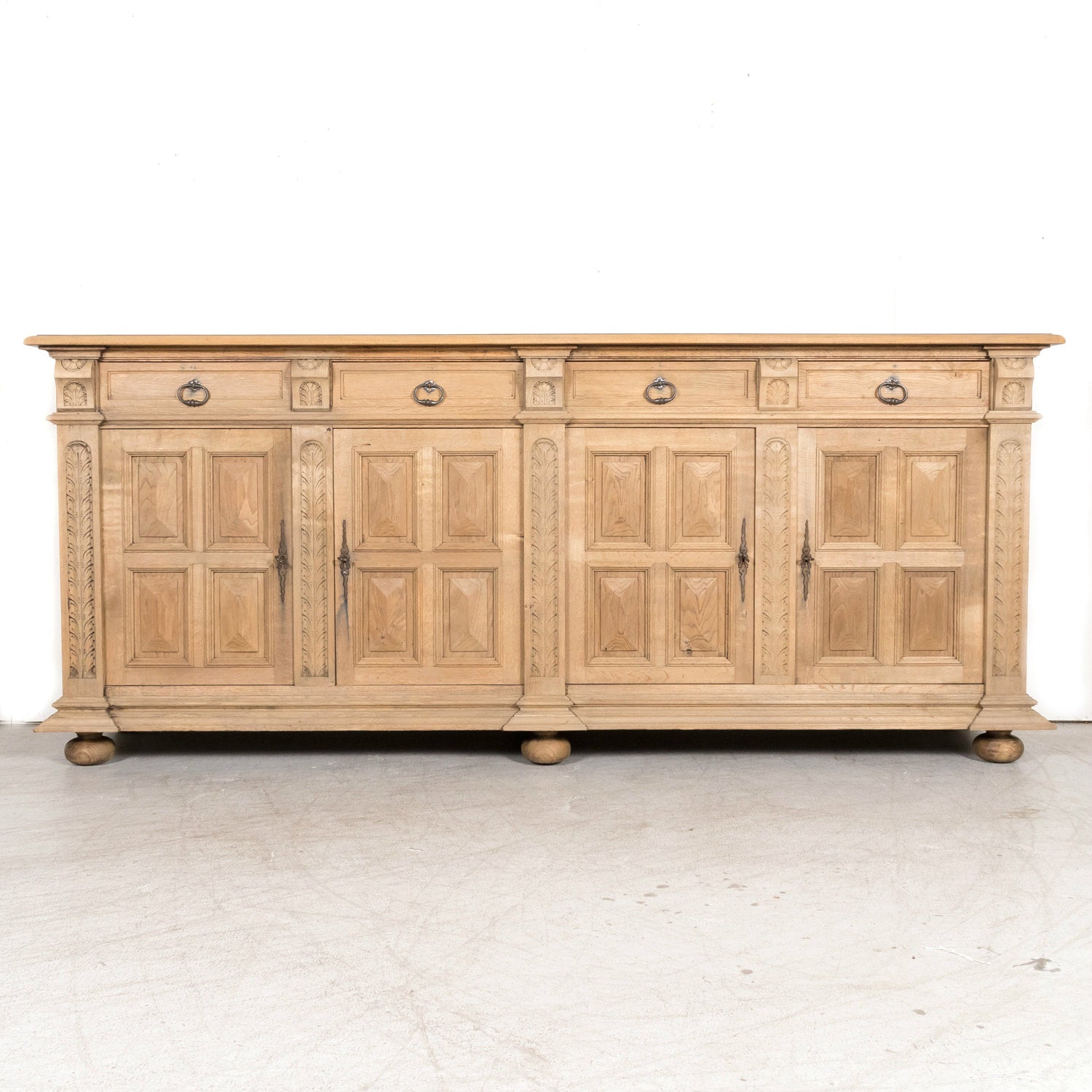 Antique French Louis XIII Style Carved Bleached Oak Enfilade Buffet