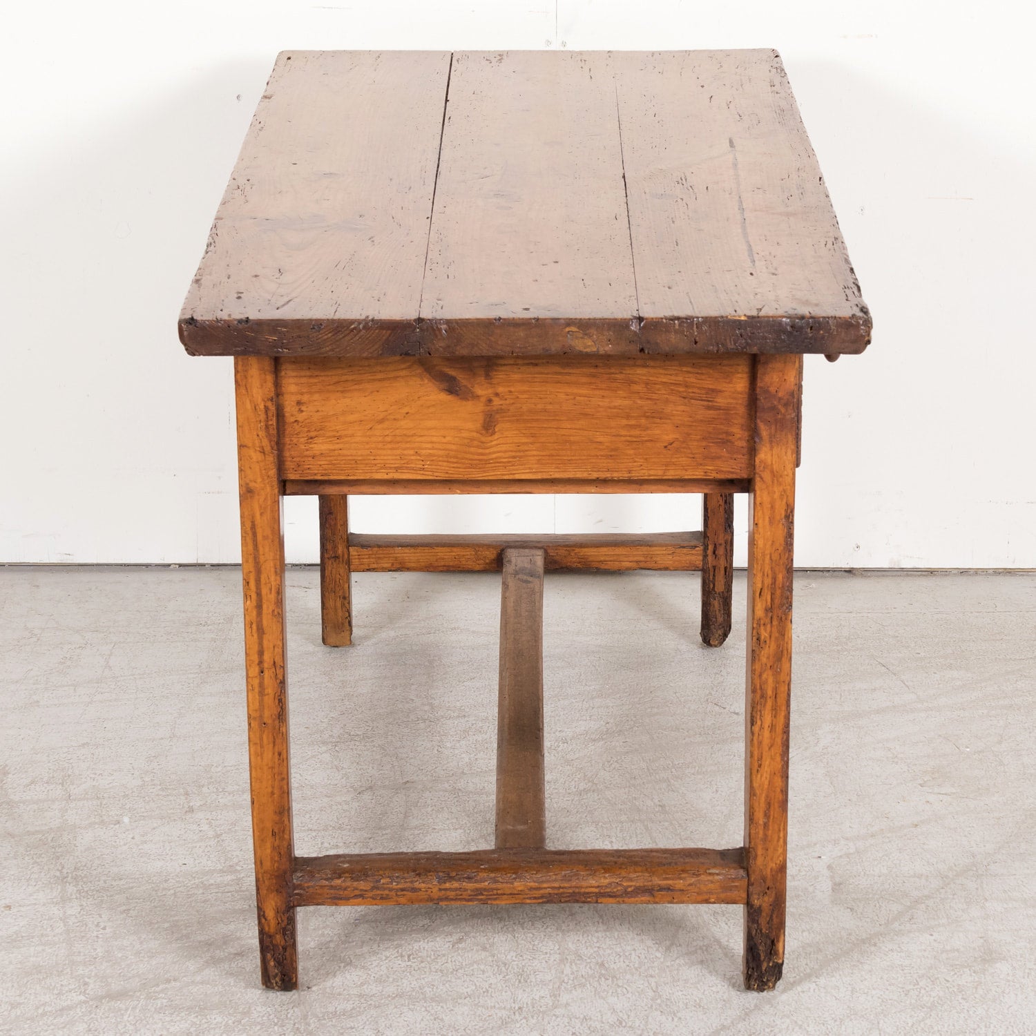 18th Century French Provincial Primitive Larch Wood Side Table or Desk with Single Drawer