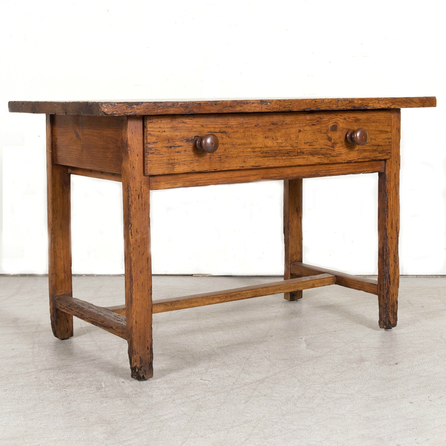 18th Century French Provincial Primitive Larch Wood Side Table or Desk with Single Drawer