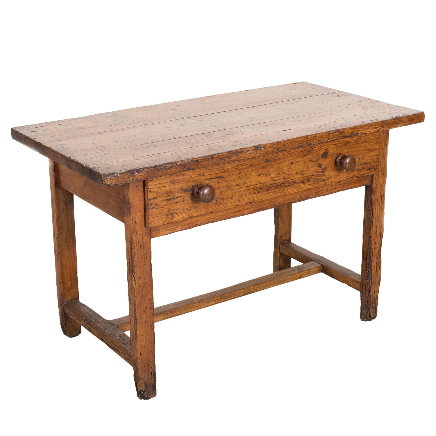 18th Century French Provincial Primitive Larch Wood Side Table or Desk with Single Drawer