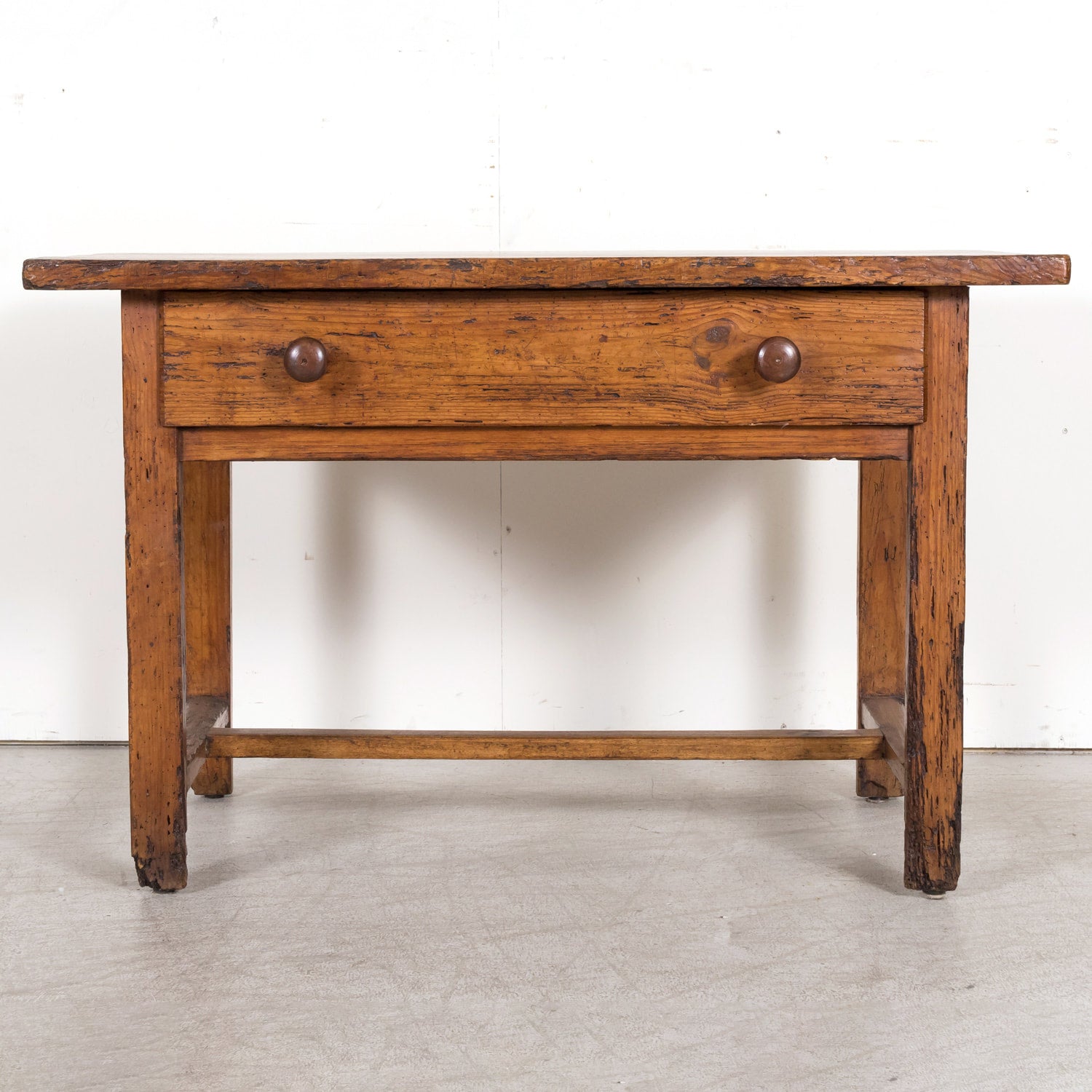 18th Century French Provincial Primitive Larch Wood Side Table or Desk with Single Drawer