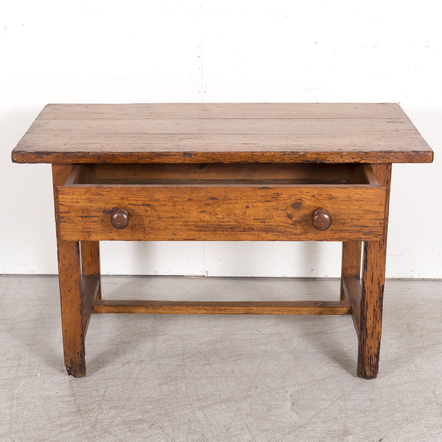 18th Century French Provincial Primitive Larch Wood Side Table or Desk with Single Drawer