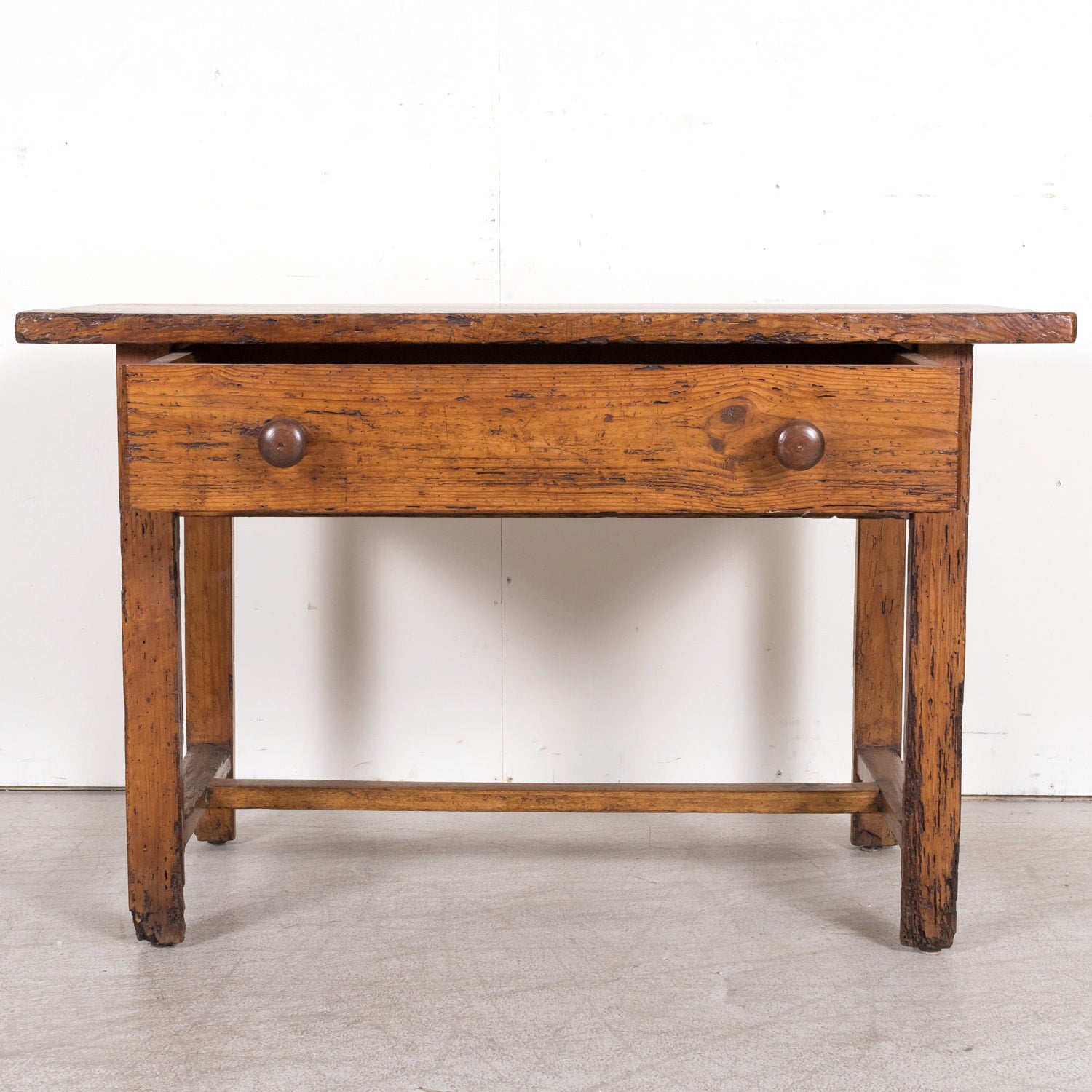 18th Century French Provincial Primitive Larch Wood Side Table or Desk with Single Drawer