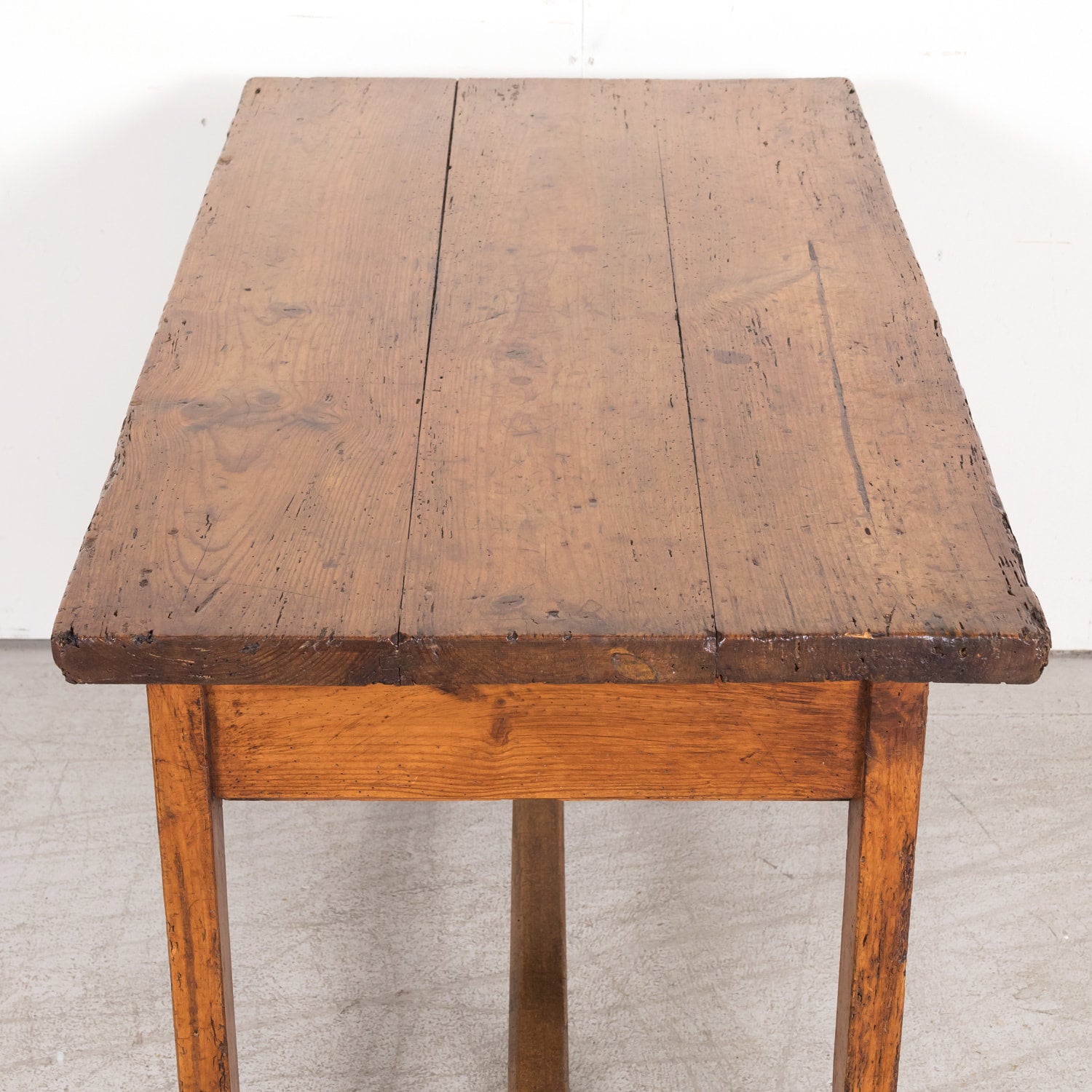18th Century French Provincial Primitive Larch Wood Side Table or Desk with Single Drawer