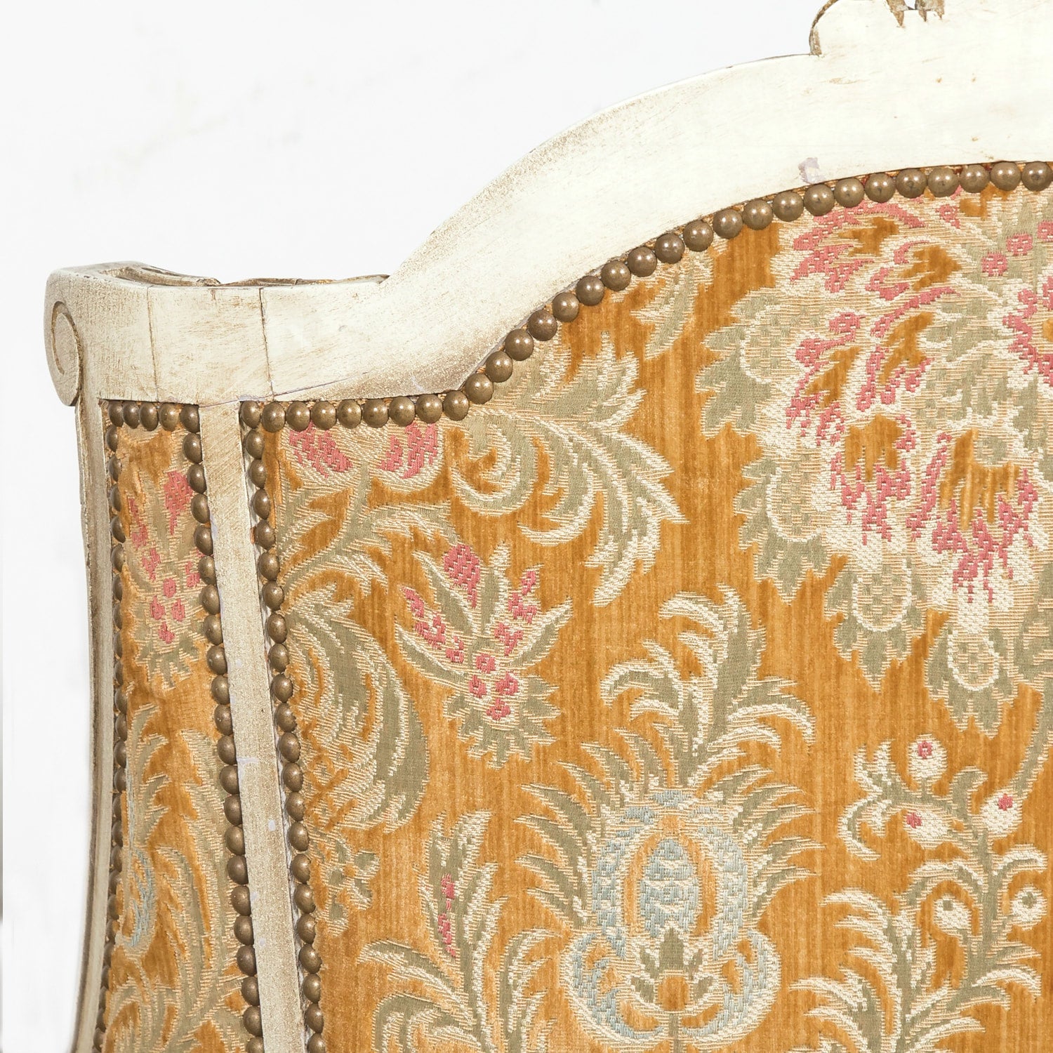 Pair of Early 21st Century French Louis XVI Style Parcel Gilt and Painted Maison Jansen Bergere Armchairs