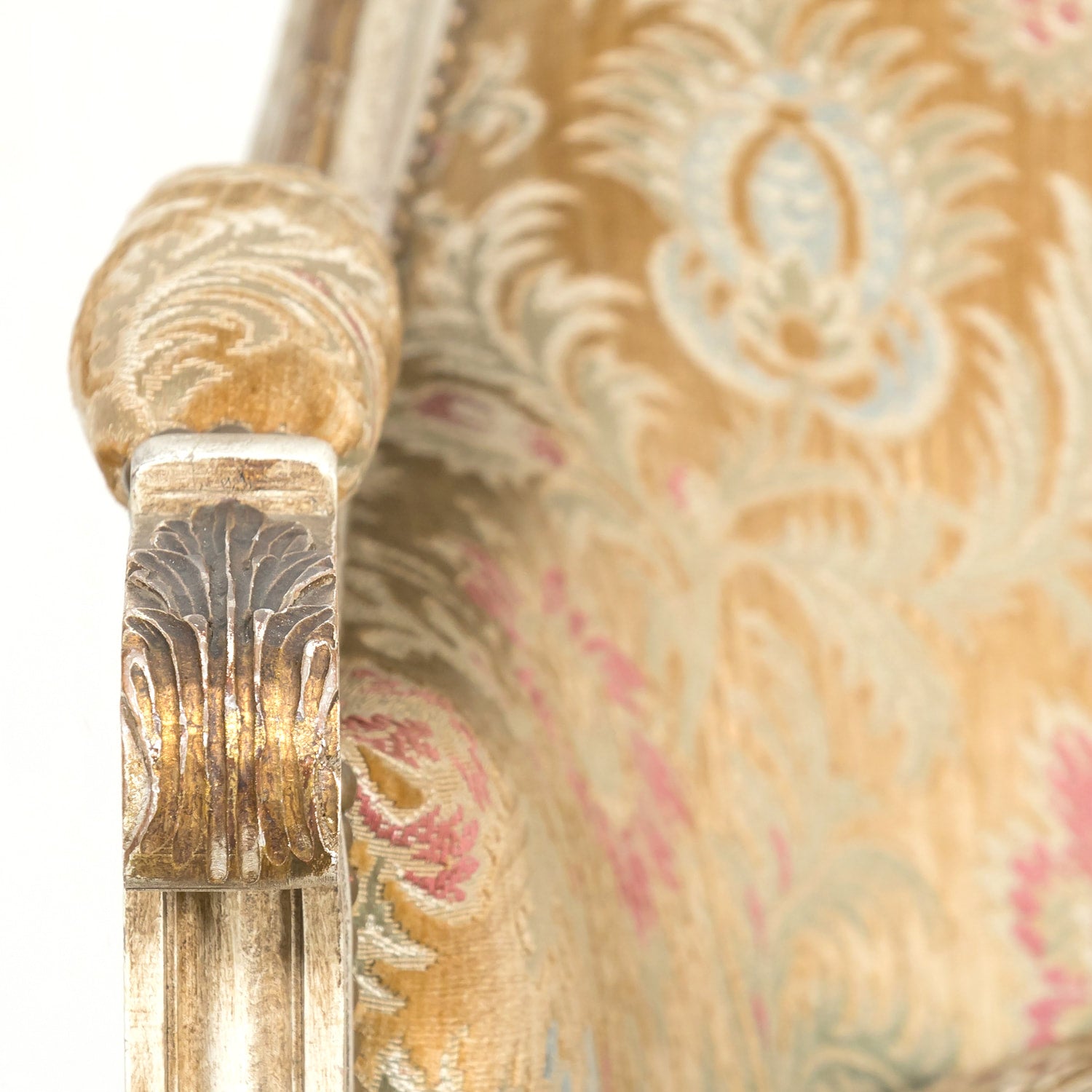 Pair of Early 21st Century French Louis XVI Style Parcel Gilt and Painted Maison Jansen Bergere Armchairs