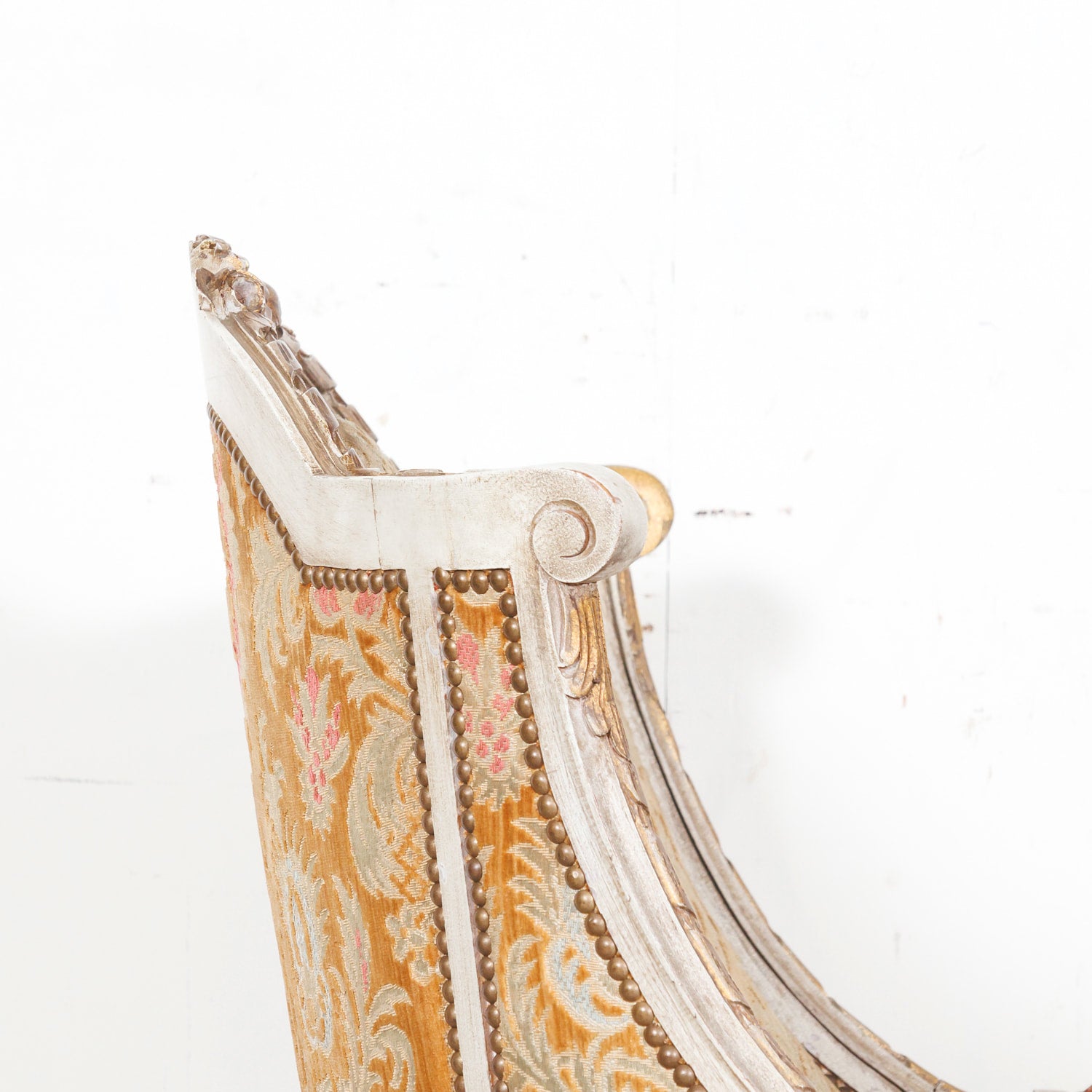 Pair of Early 21st Century French Louis XVI Style Parcel Gilt and Painted Maison Jansen Bergere Armchairs