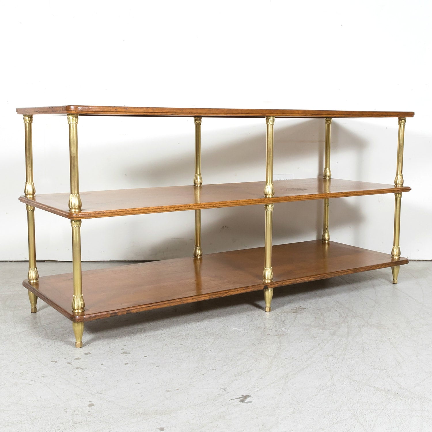 Early 20th Century French Art Deco Period Oak and Brass Display Table or Kitchen Island