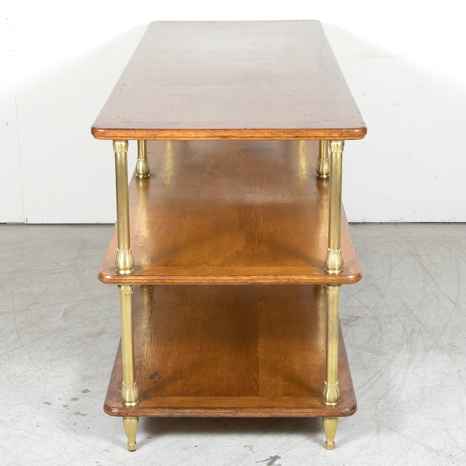 Early 20th Century French Art Deco Period Oak and Brass Display Table or Kitchen Island