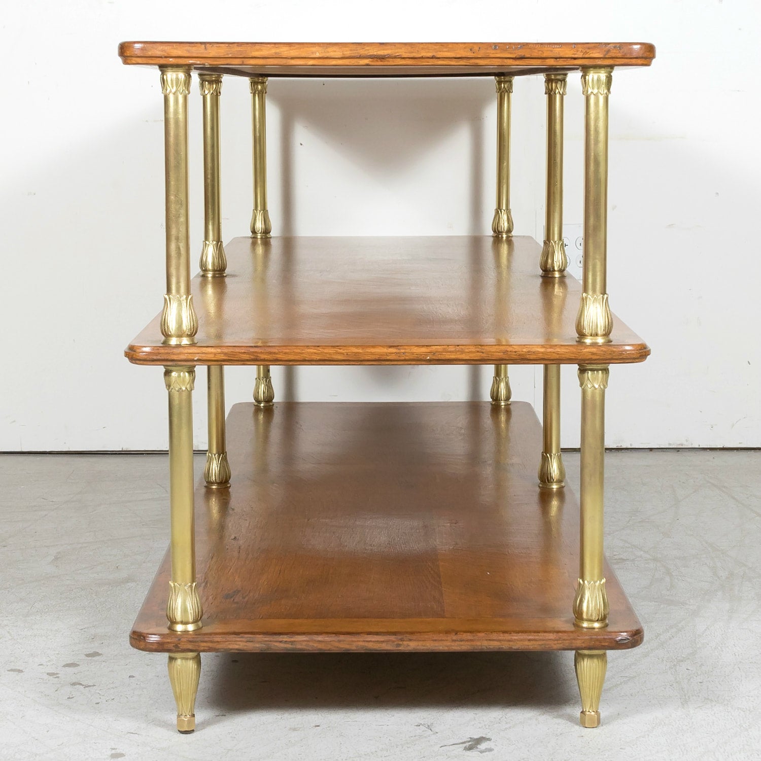 Early 20th Century French Art Deco Period Oak and Brass Display Table or Kitchen Island