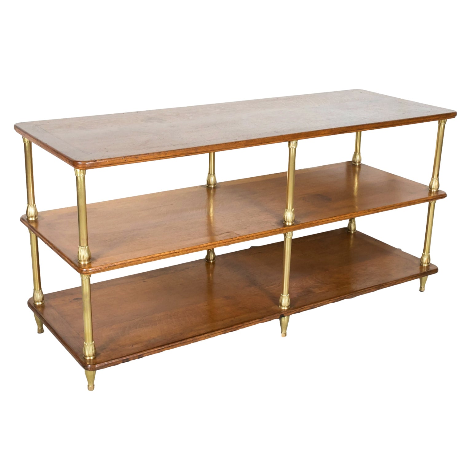 Early 20th Century French Art Deco Period Oak and Brass Display Table or Kitchen Island