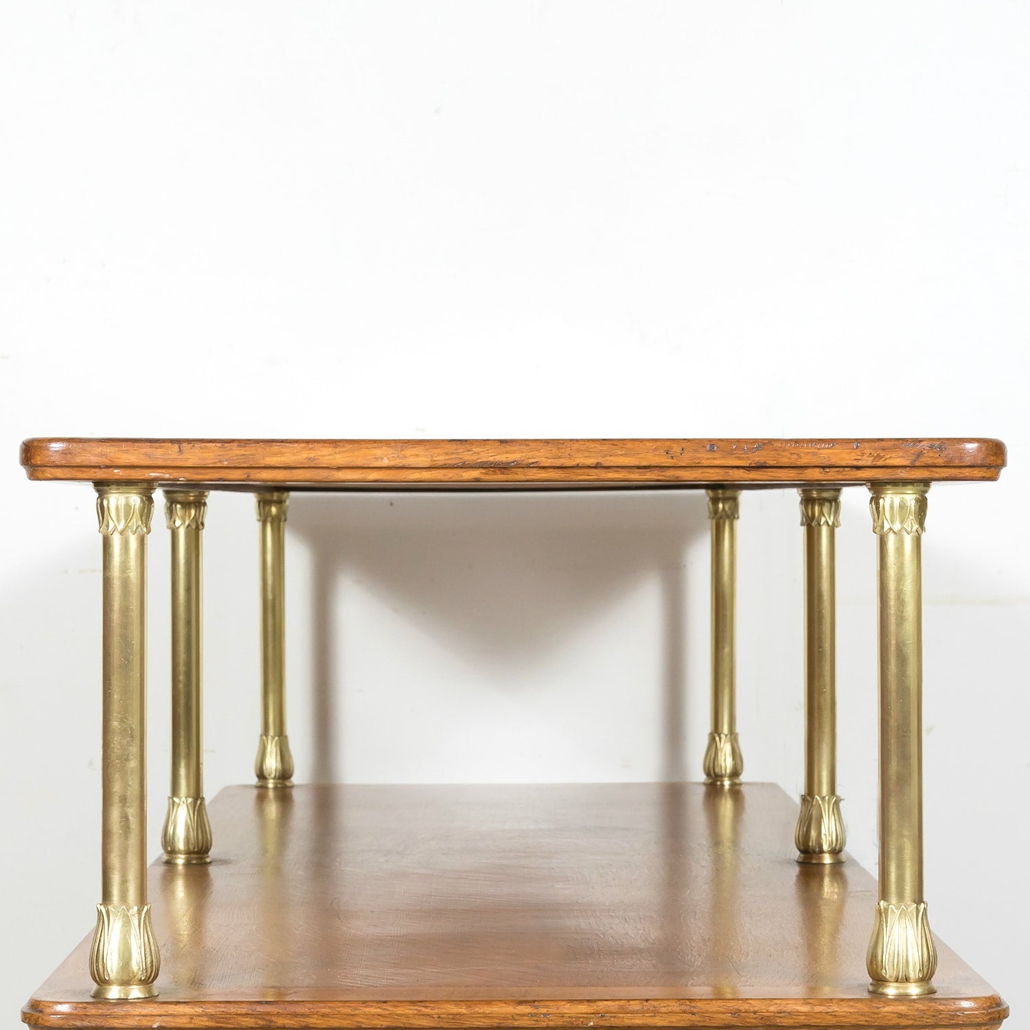 Early 20th Century French Art Deco Period Oak and Brass Display Table or Kitchen Island