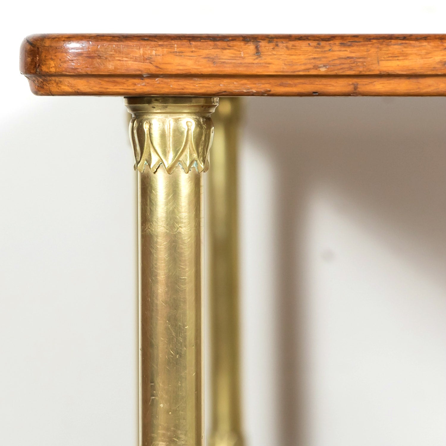 Early 20th Century French Art Deco Period Oak and Brass Display Table or Kitchen Island