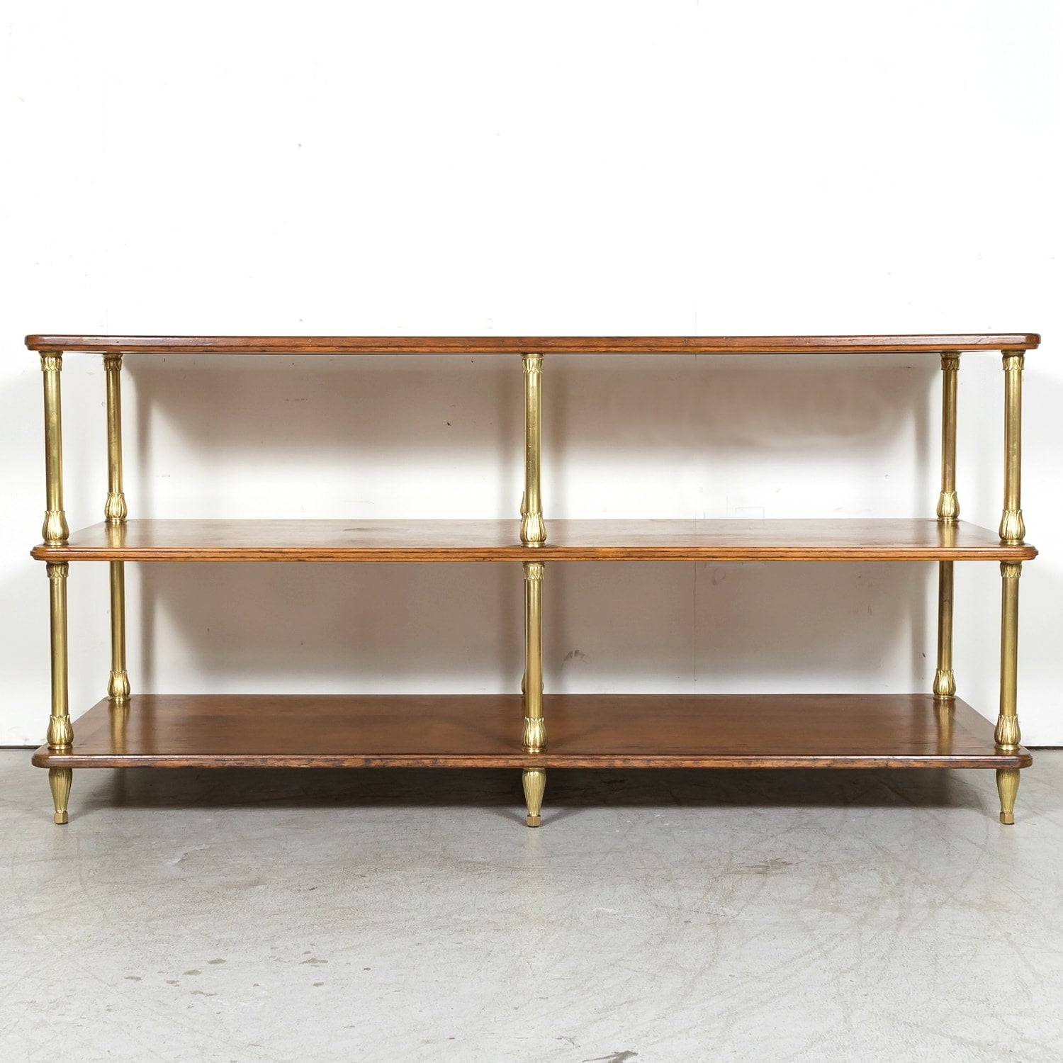 Early 20th Century French Art Deco Period Oak and Brass Display Table or Kitchen Island