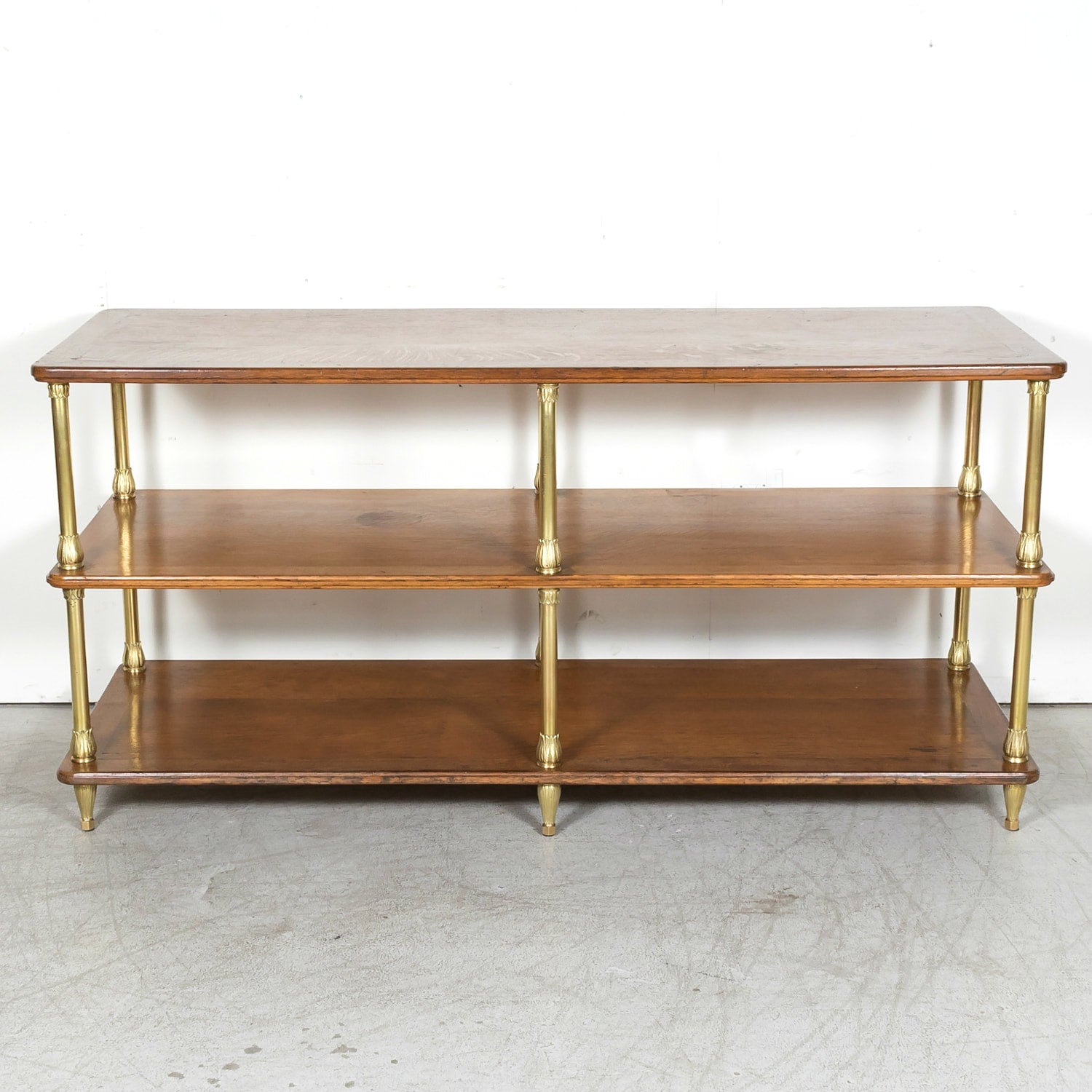 Early 20th Century French Art Deco Period Oak and Brass Display Table or Kitchen Island