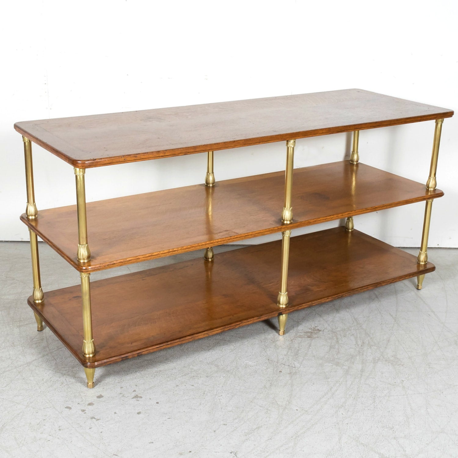 Early 20th Century French Art Deco Period Oak and Brass Display Table or Kitchen Island