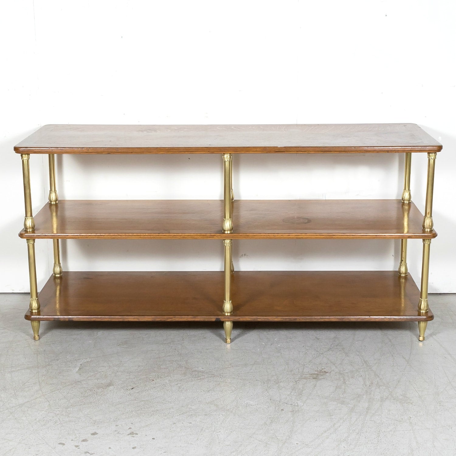 Early 20th Century French Art Deco Period Oak and Brass Display Table or Kitchen Island