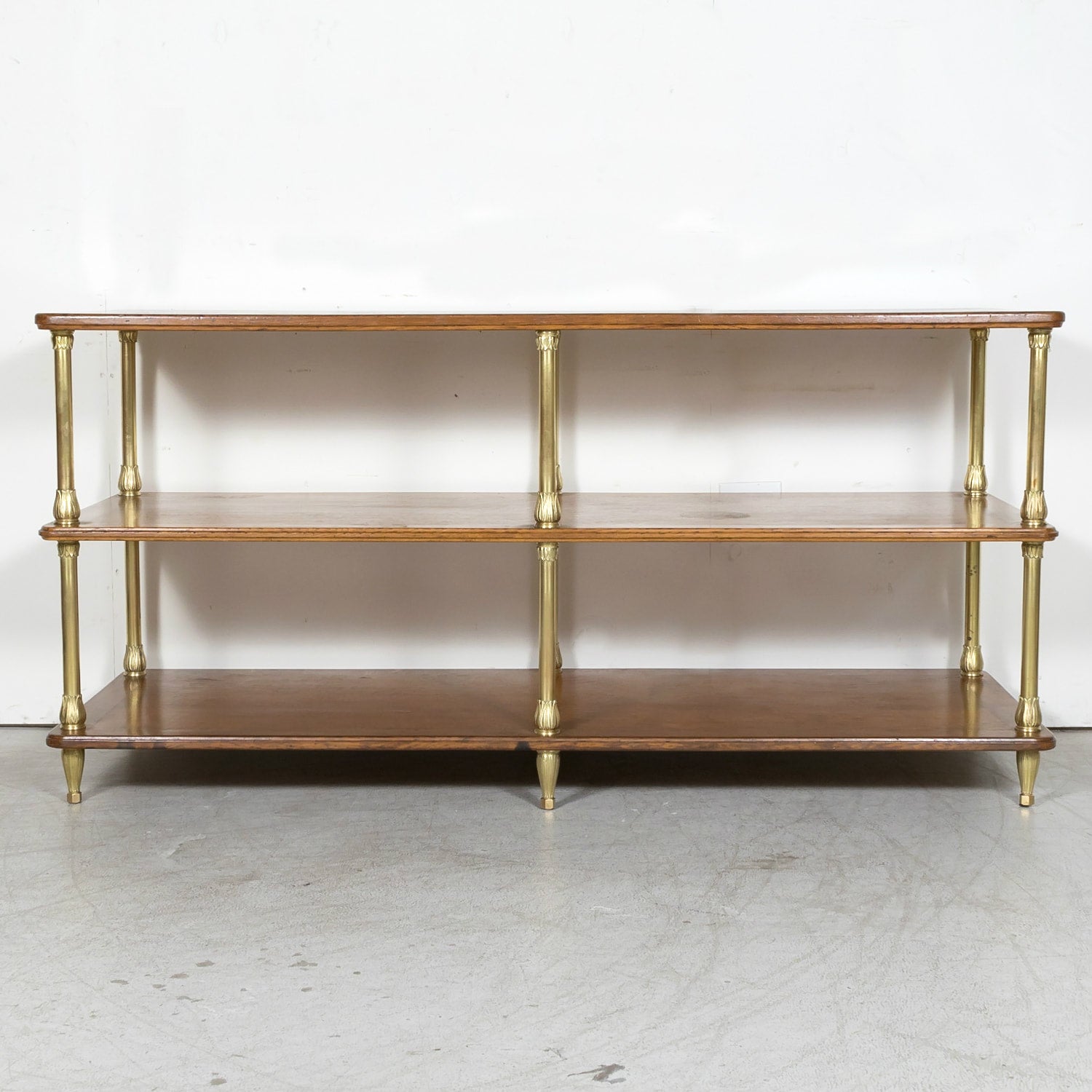 Early 20th Century French Art Deco Period Oak and Brass Display Table or Kitchen Island