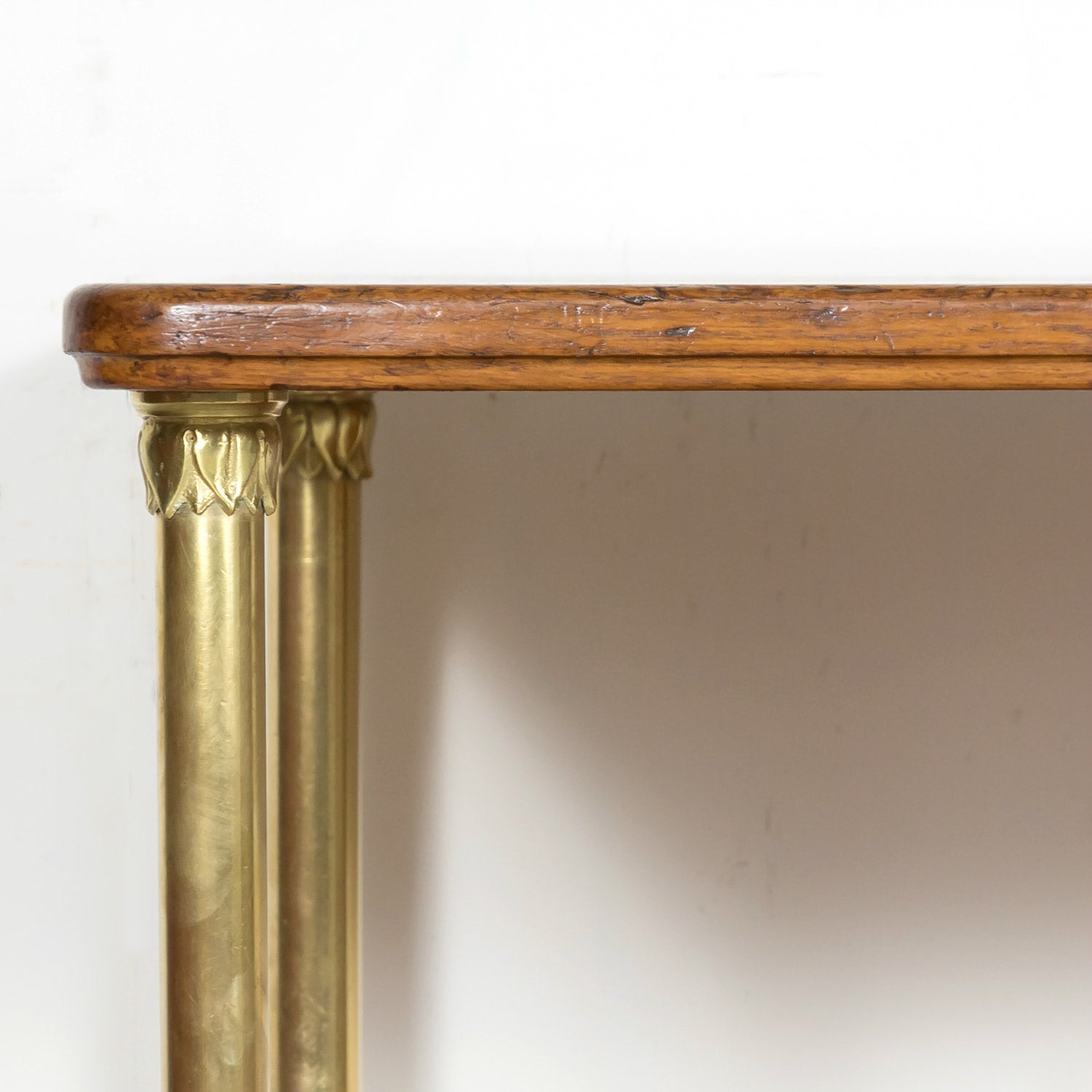 Early 20th Century French Art Deco Period Oak and Brass Display Table or Kitchen Island