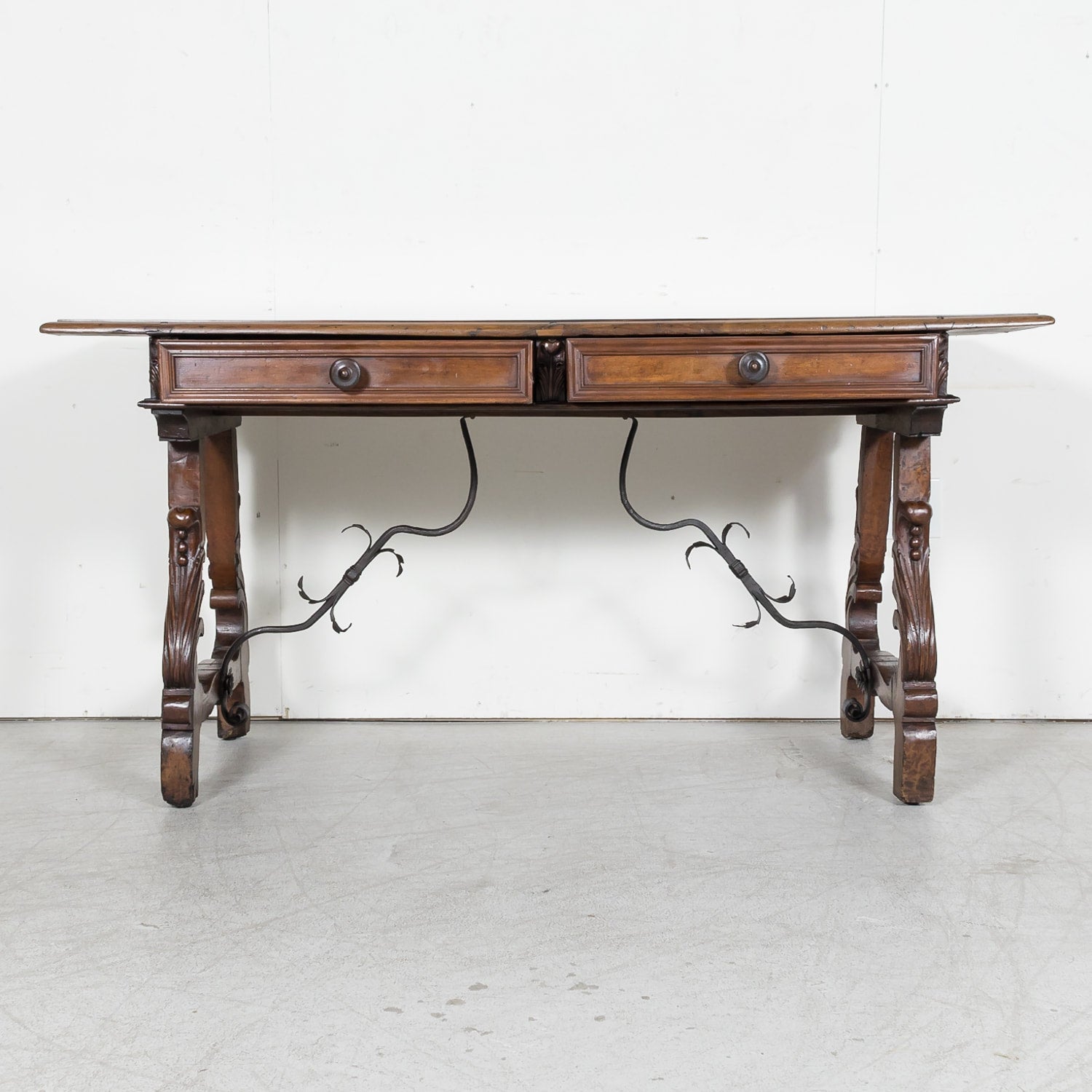 Early 19th Century Italian Baroque Style Walnut Fratino Console Table or Desk with Drawers