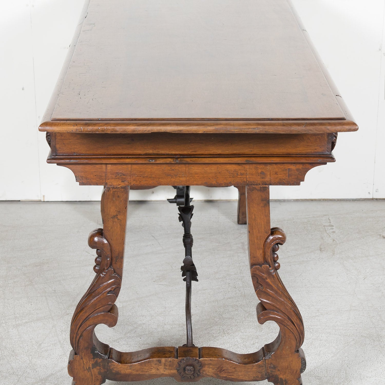 Early 19th Century Italian Baroque Style Walnut Fratino Console Table or Desk with Drawers