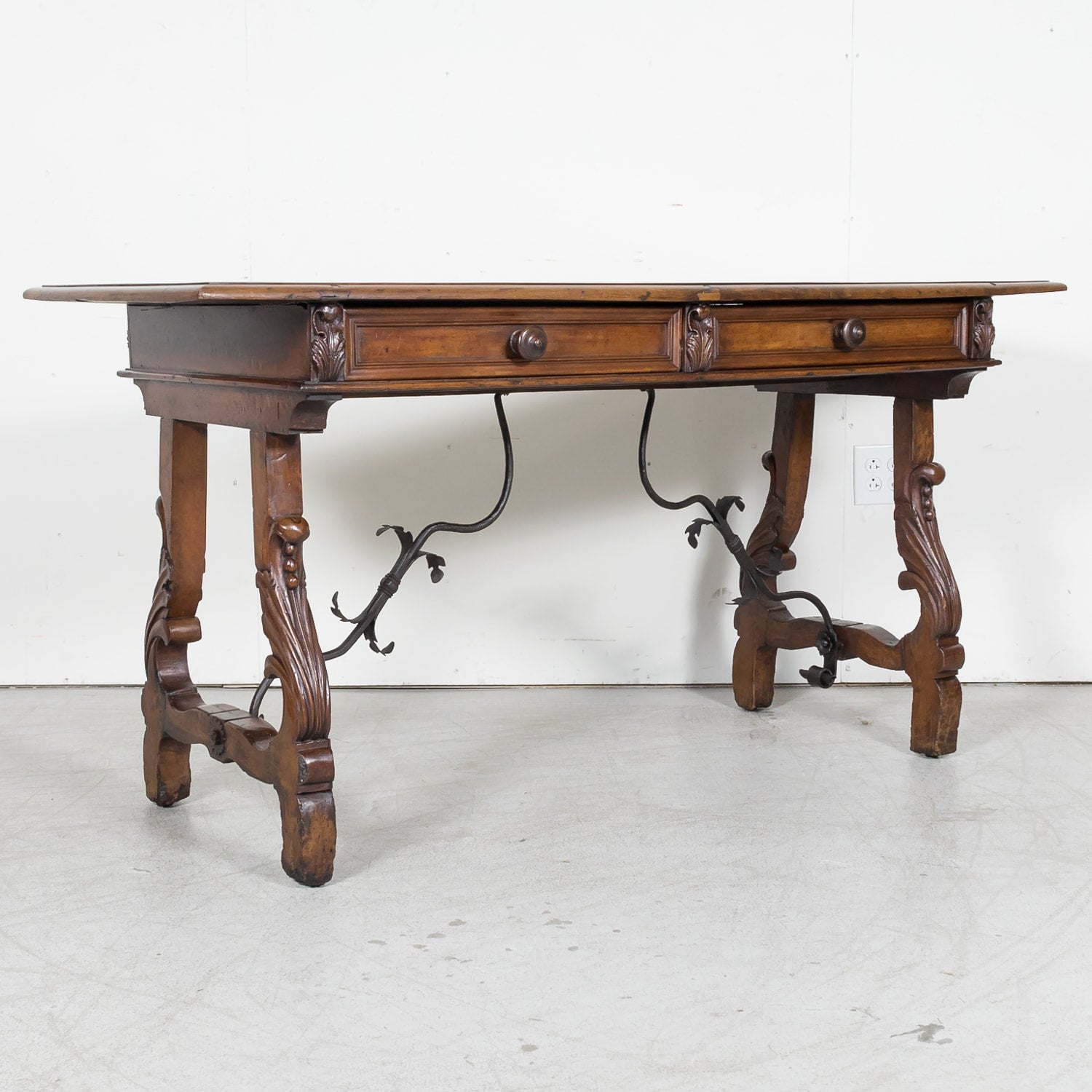Early 19th Century Italian Baroque Style Walnut Fratino Console Table or Desk with Drawers